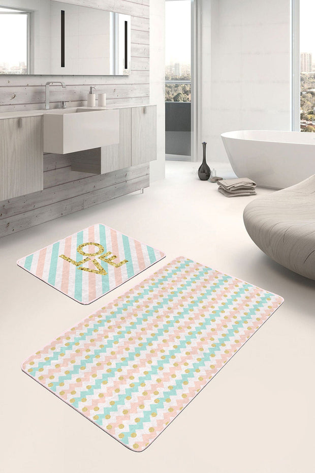 Set di 2 Tappetini da bagno antiscivolo Barris BPS274 Rectangle Multicolore, 100 x 60 cm / 60 x 50 cm