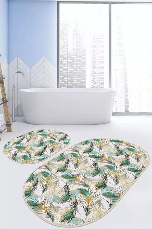 Set di 2 Tappetini da bagno antiscivolo Beren BPS547 Oval Multicolore, 100 x 60 cm / 60 x 50 cm
