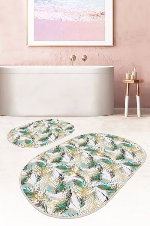 Set di 2 Tappetini da bagno antiscivolo Beren BPS547 Oval Multicolore, 100 x 60 cm / 60 x 50 cm (1)