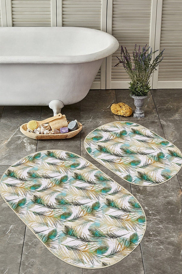 Set di 2 Tappetini da bagno antiscivolo Beren BPS547 Oval Multicolore, 100 x 60 cm / 60 x 50 cm (2)