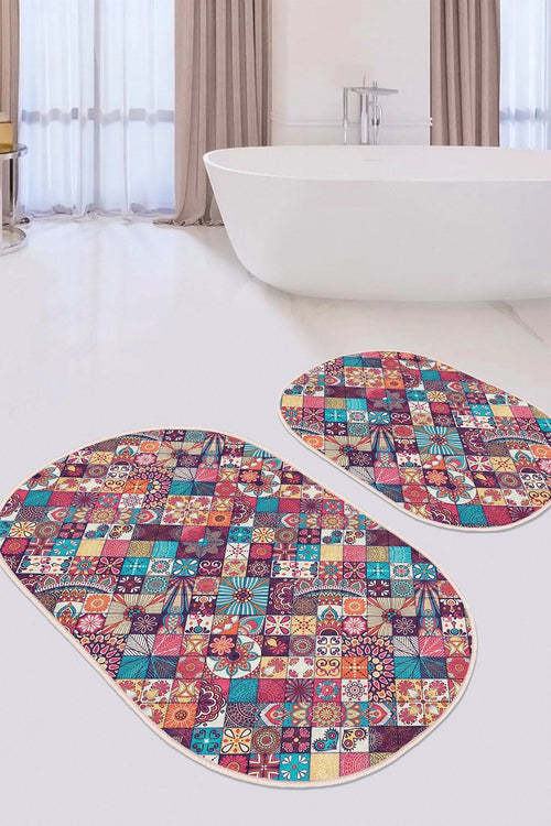 Set di 2 Tappetini da bagno antiscivolo Beren BPS548 Oval Multicolore, 100 x 60 cm / 60 x 50 cm (1)