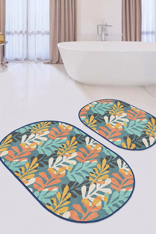 Set di 2 Tappetini da bagno antiscivolo Beren BPS551 Oval Multicolore, 100 x 60 cm / 60 x 50 cm