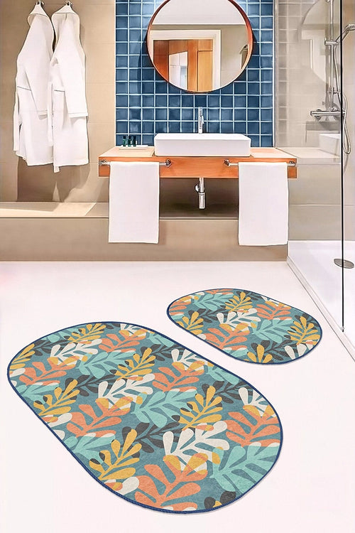 Set di 2 Tappetini da bagno antiscivolo Beren BPS551 Oval Multicolore, 100 x 60 cm / 60 x 50 cm (1)