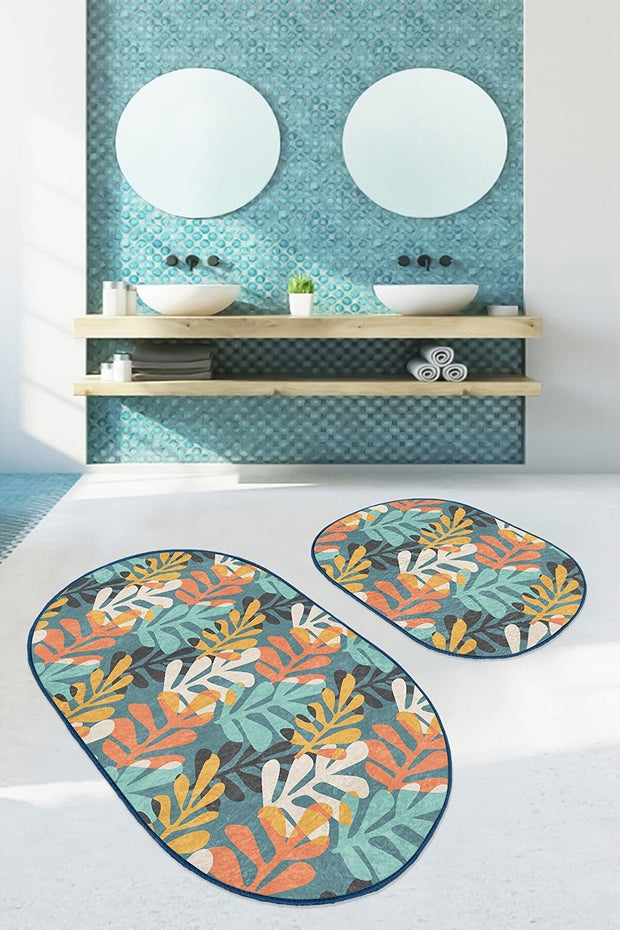 Set di 2 Tappetini da bagno antiscivolo Beren BPS551 Oval Multicolore, 100 x 60 cm / 60 x 50 cm (2)