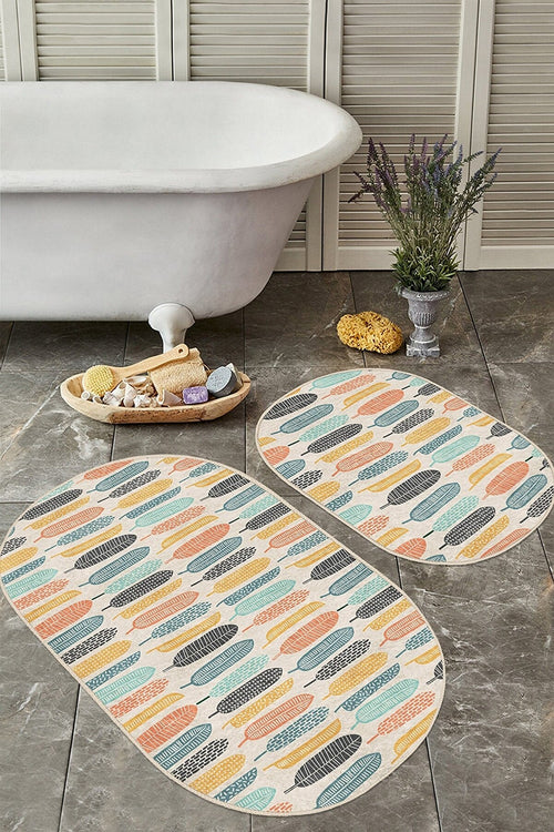 Set di 2 Tappetini da bagno antiscivolo Beren BPS552 Oval Multicolore, 100 x 60 cm / 60 x 50 cm