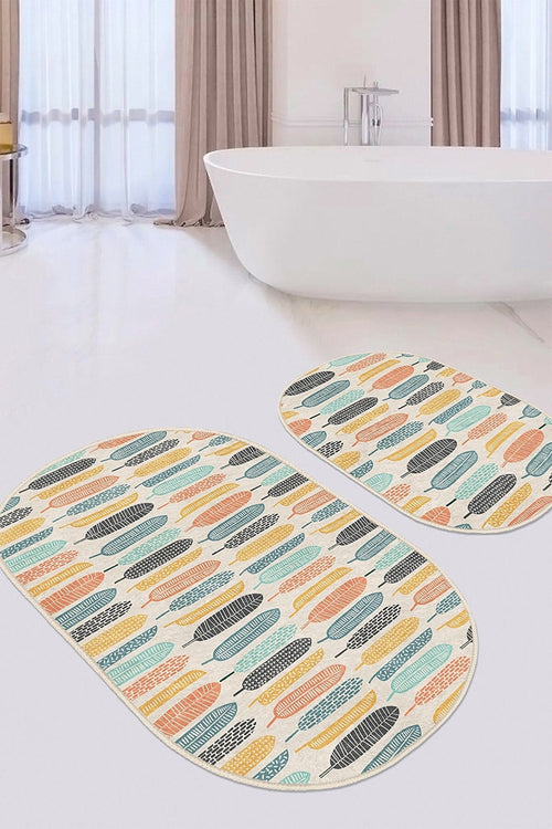 Set di 2 Tappetini da bagno antiscivolo Beren BPS552 Oval Multicolore, 100 x 60 cm / 60 x 50 cm (1)