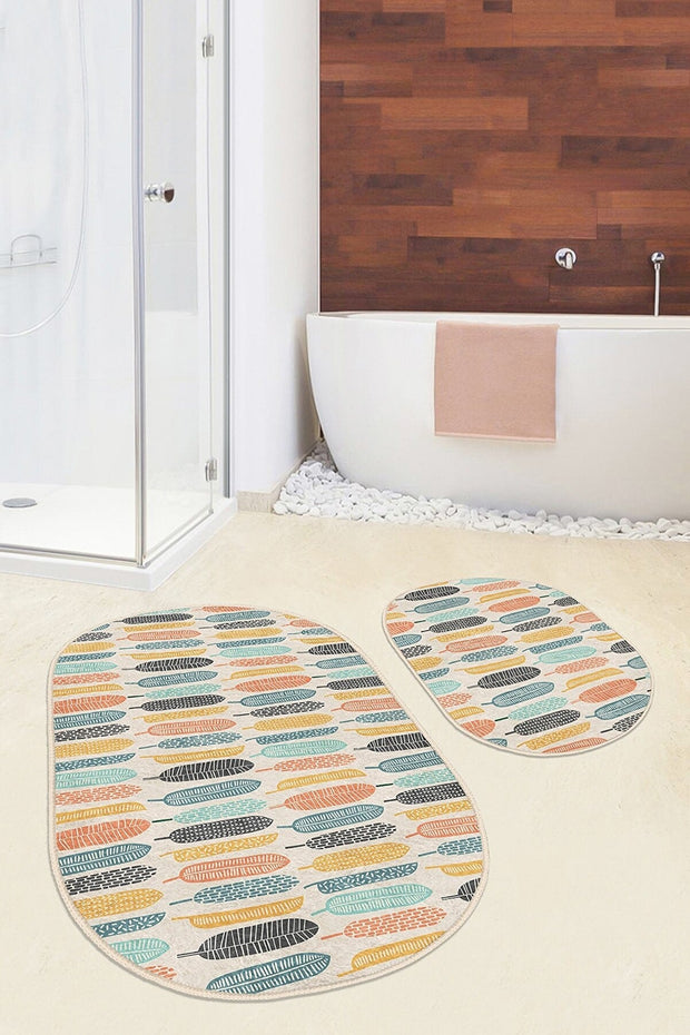 Set di 2 Tappetini da bagno antiscivolo Beren BPS552 Oval Multicolore, 100 x 60 cm / 60 x 50 cm (2)