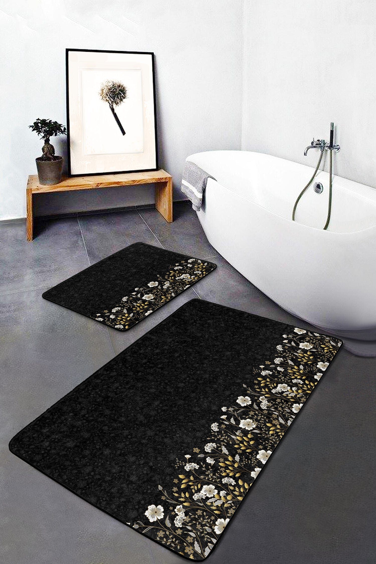 Set di 2 Tappetini da bagno antiscivolo Cansu BPS232 Rectangle Multicolore, 100 x 60 cm / 60 x 50 cm (1)