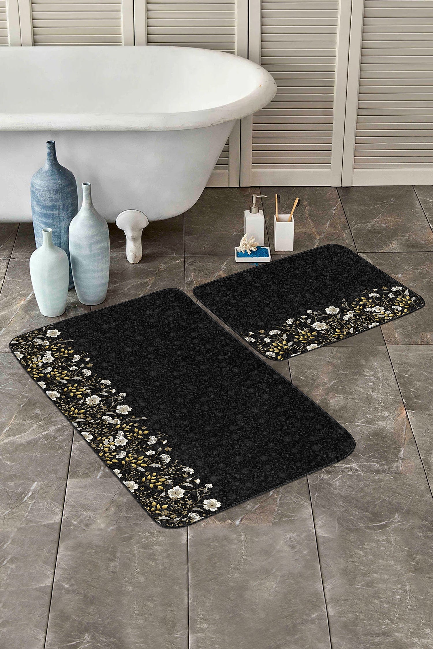 Set di 2 Tappetini da bagno antiscivolo Cansu BPS232 Rectangle Multicolore, 100 x 60 cm / 60 x 50 cm (2)