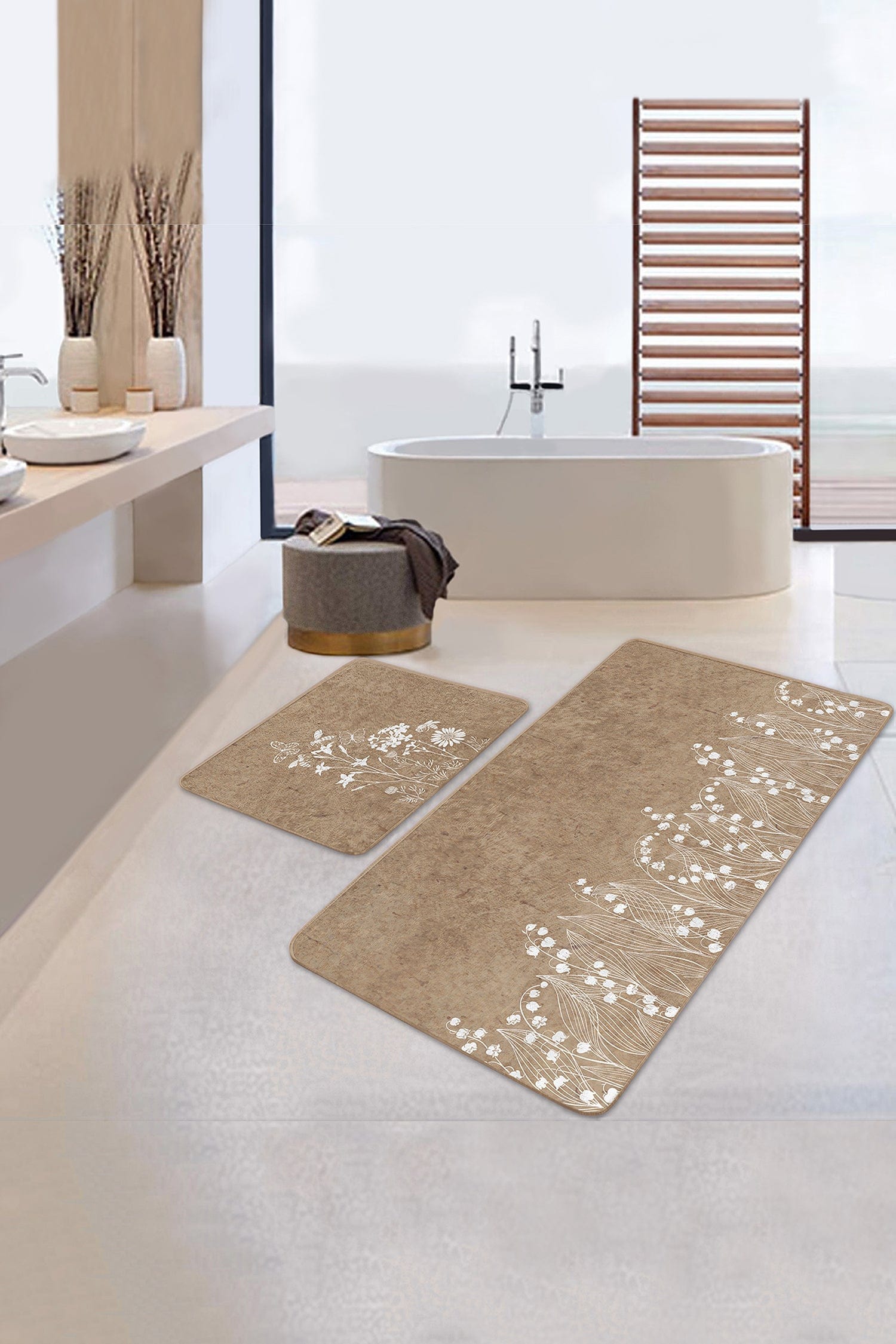 Set di 2 Tappetini da bagno antiscivolo Cansu BPS233 Rectangle Multicolore, 100 x 60 cm / 60 x 50 cm