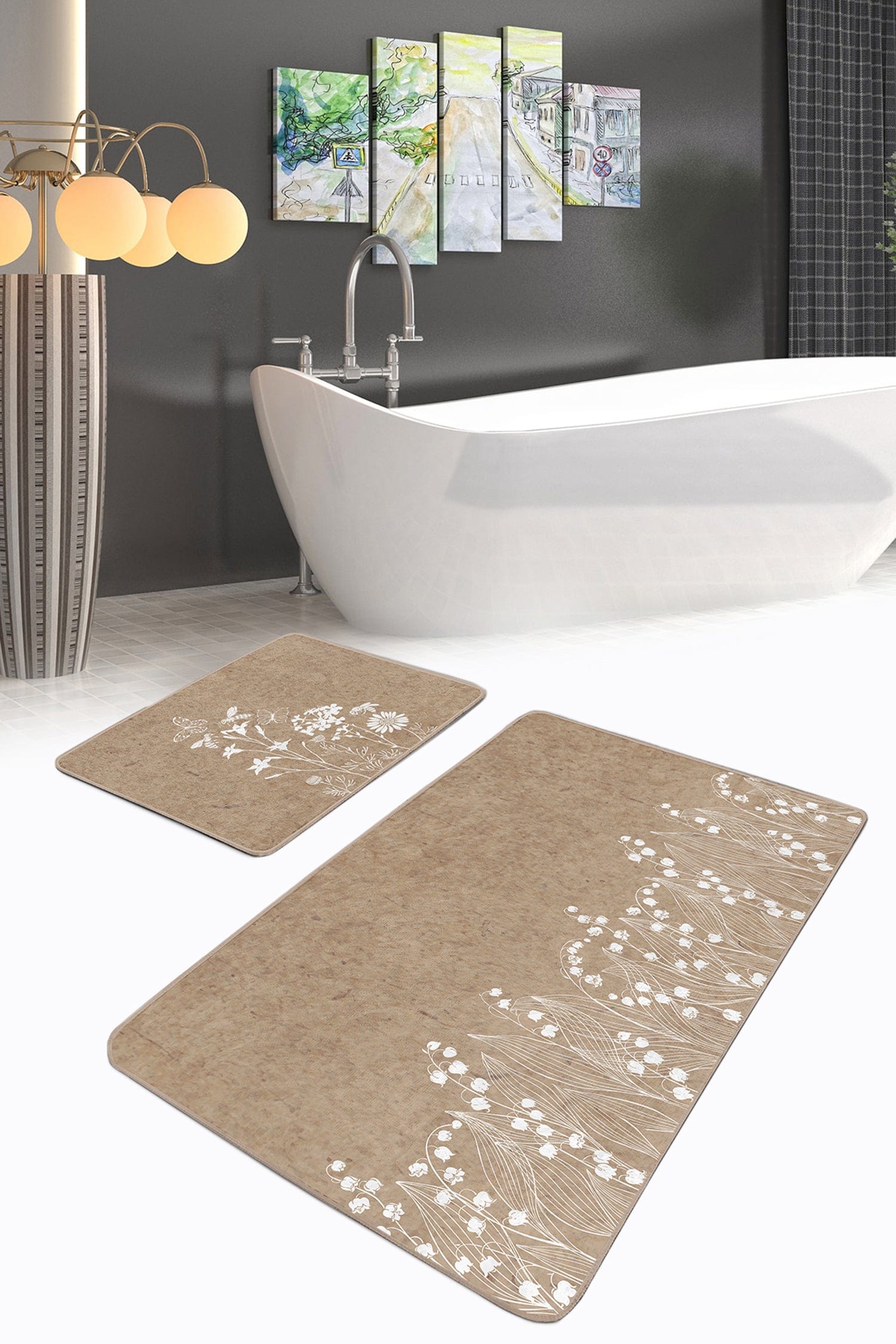 Set di 2 Tappetini da bagno antiscivolo Cansu BPS233 Rectangle Multicolore, 100 x 60 cm / 60 x 50 cm (1)