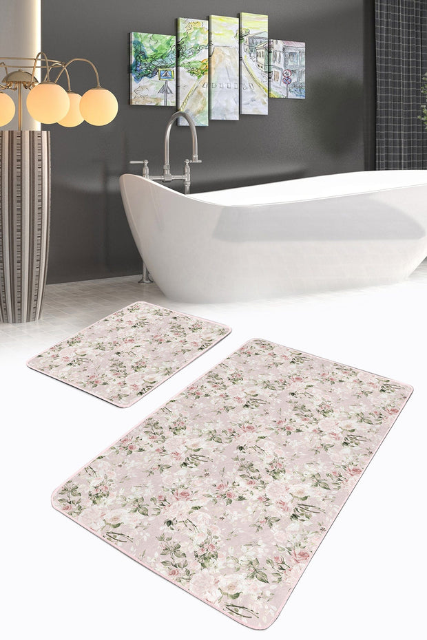 Hillkar Global Set di 2 Tappetini da bagno antiscivolo Cansu BPS234 Rectangle Multicolore, 100 x 60 cm / 60 x 50 cm