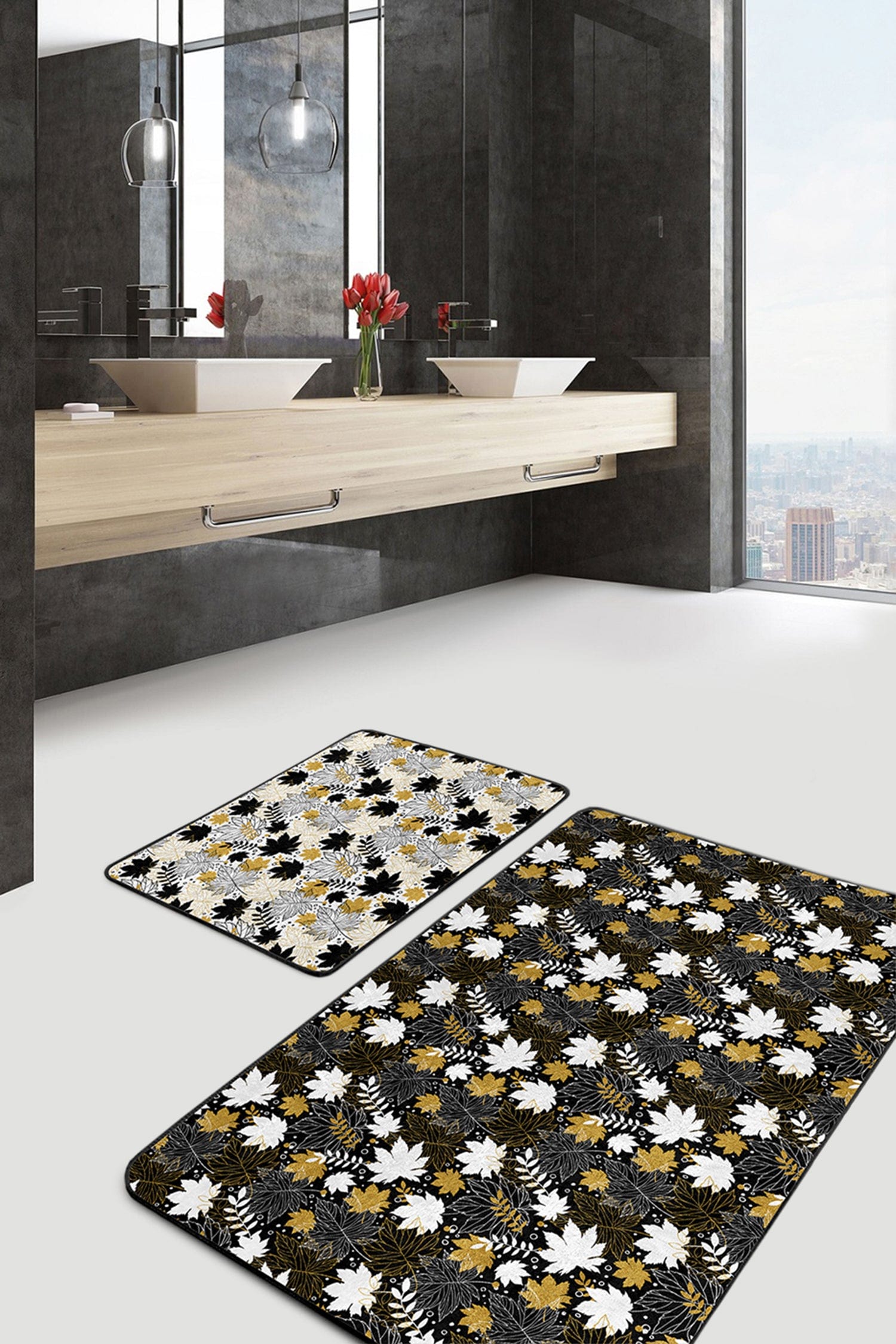 Set di 2 Tappetini da bagno antiscivolo Cansu BPS235 Rectangle Multicolore, 100 x 60 cm / 60 x 50 cm (2)