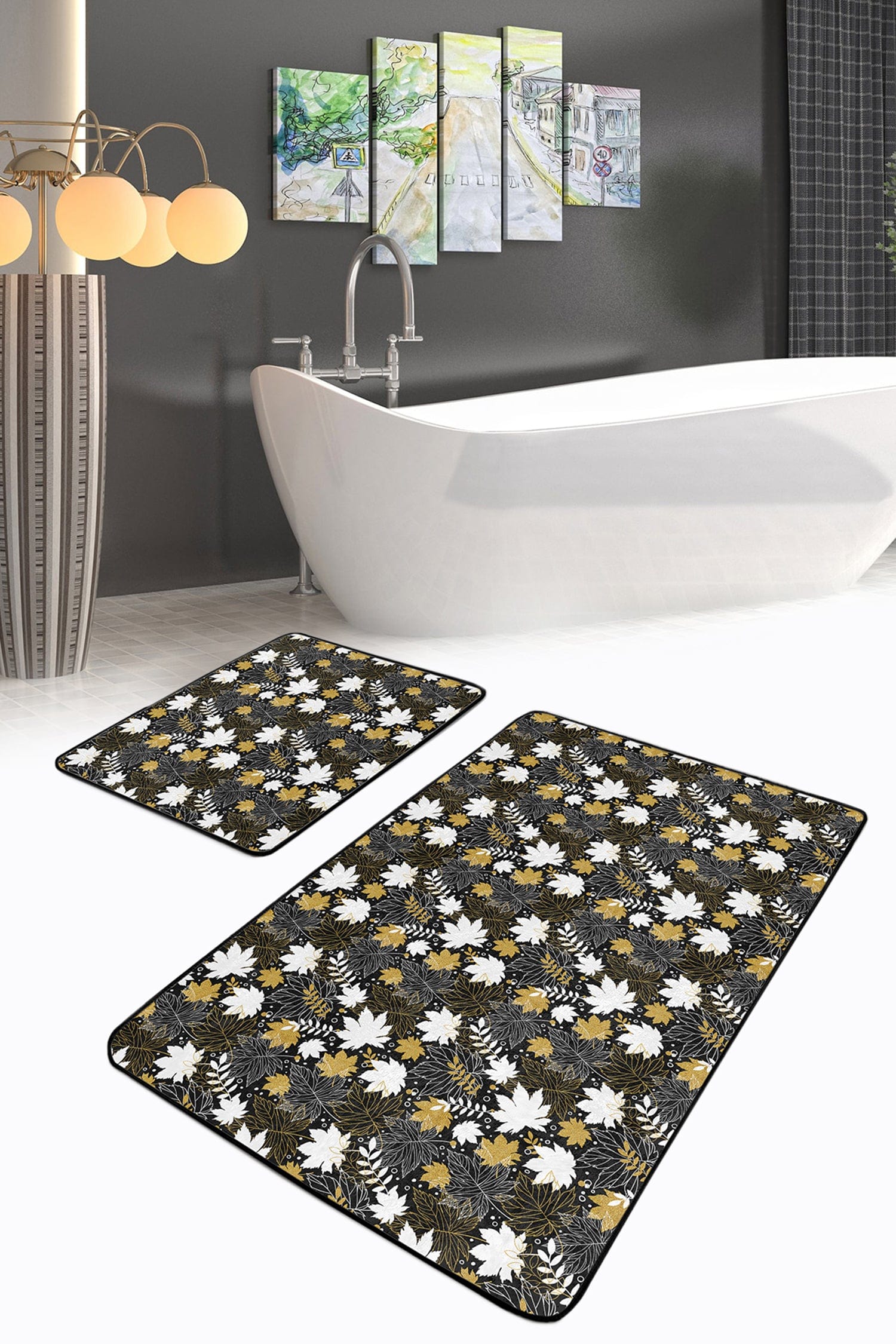 Set di 2 Tappetini da bagno antiscivolo Cansu BPS236 Rectangle Multicolore, 100 x 60 cm / 60 x 50 cm (1)