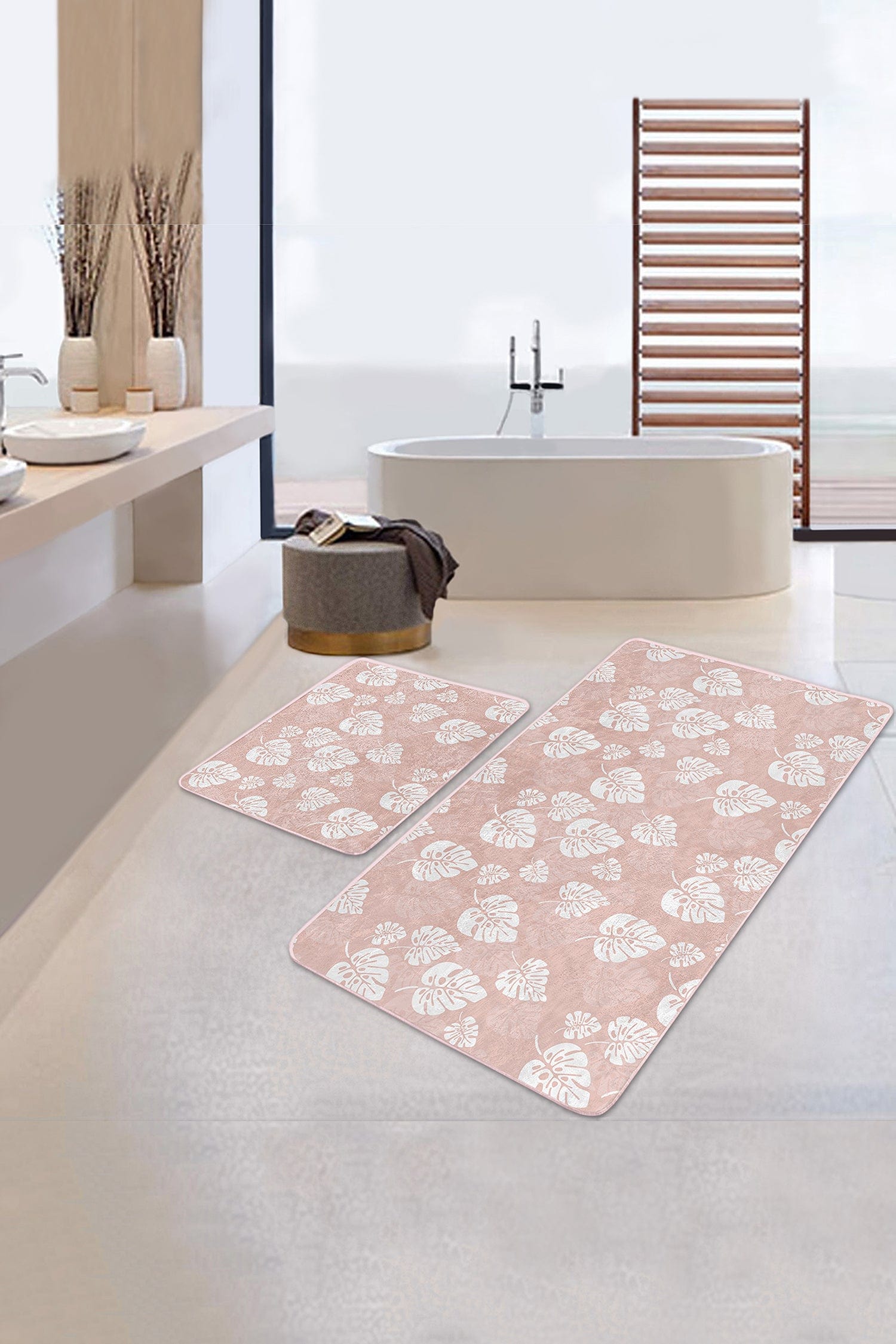 Set di 2 Tappetini da bagno antiscivolo Cansu BPS239 Rectangle Multicolore, 100 x 60 cm / 60 x 50 cm
