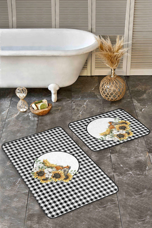 Set di 2 Tappetini da bagno antiscivolo Caria BPS394 Rectangle Multicolore, 100 x 60 cm / 60 x 50 cm