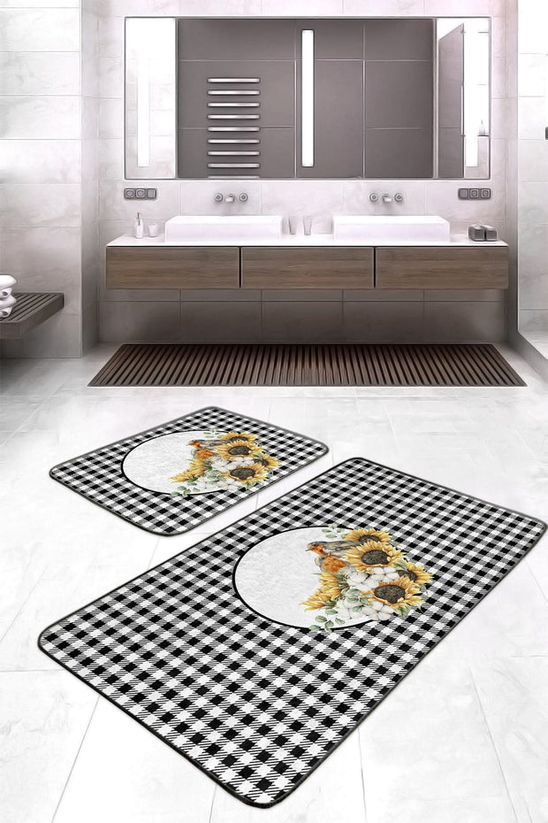 Set di 2 Tappetini da bagno antiscivolo Caria BPS394 Rectangle Multicolore, 100 x 60 cm / 60 x 50 cm (2)
