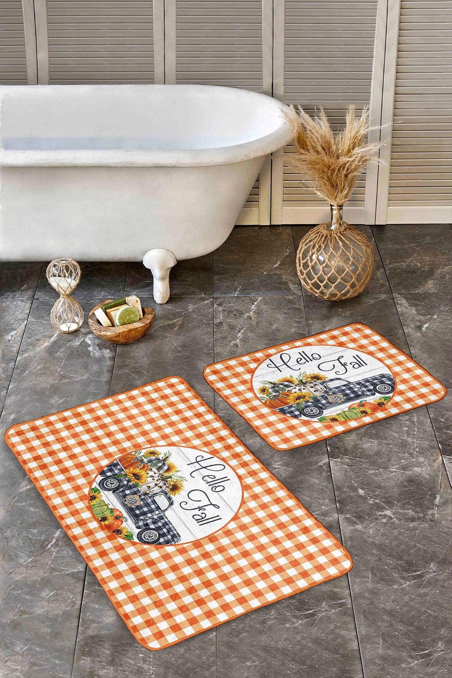 Set di 2 Tappetini da bagno antiscivolo Caria BPS395 Rectangle Multicolore, 100 x 60 cm / 60 x 50 cm