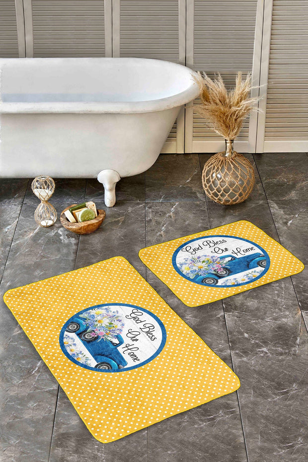 Set di 2 Tappetini da bagno antiscivolo Caria BPS396 Rectangle Multicolore, 100 x 60 cm / 60 x 50 cm (2)