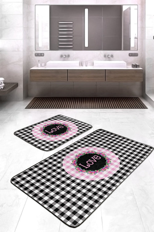 Set di 2 Tappetini da bagno antiscivolo Caria BPS401 Rectangle Multicolore, 100 x 60 cm / 60 x 50 cm