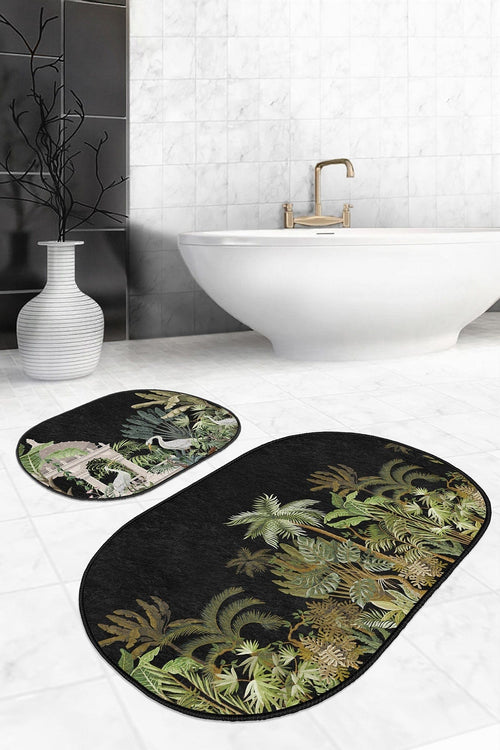 Set di 2 Tappetini da bagno antiscivolo Cemre BPS617 Oval Multicolore, 100 x 60 cm / 60 x 50 cm