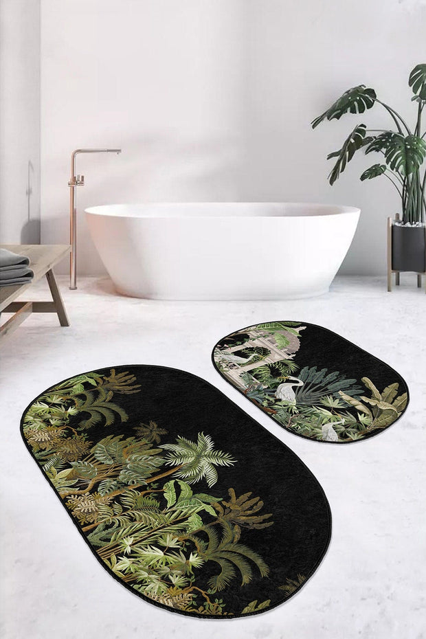 Set di 2 Tappetini da bagno antiscivolo Cemre BPS617 Oval Multicolore, 100 x 60 cm / 60 x 50 cm (1)