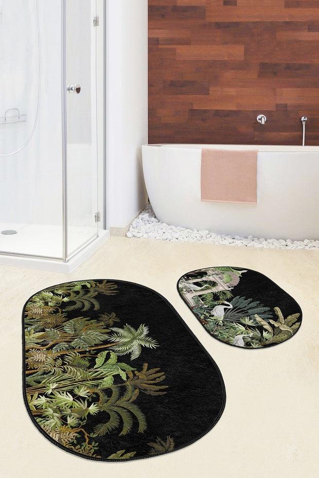 Set di 2 Tappetini da bagno antiscivolo Cemre BPS617 Oval Multicolore, 100 x 60 cm / 60 x 50 cm (2)