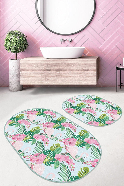Set di 2 Tappetini da bagno antiscivolo Cemre BPS618 Oval Multicolore, 100 x 60 cm / 60 x 50 cm