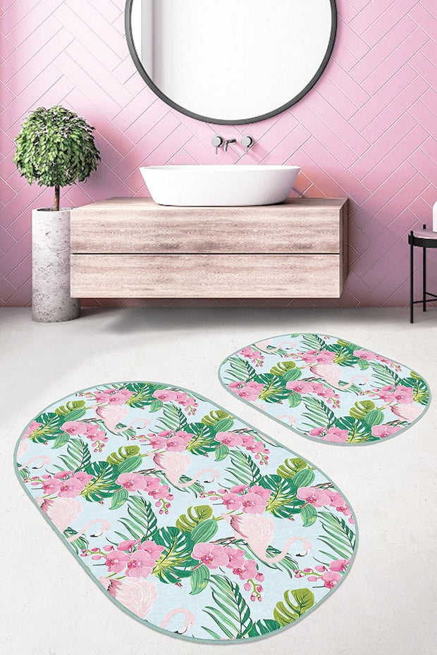 Set di 2 Tappetini da bagno antiscivolo Cemre BPS618 Oval Multicolore, 100 x 60 cm / 60 x 50 cm