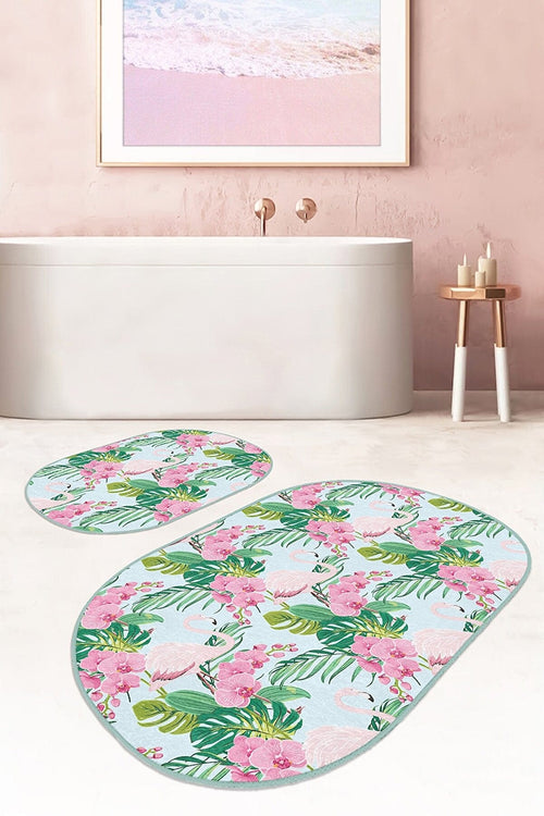 Set di 2 Tappetini da bagno antiscivolo Cemre BPS618 Oval Multicolore, 100 x 60 cm / 60 x 50 cm (1)