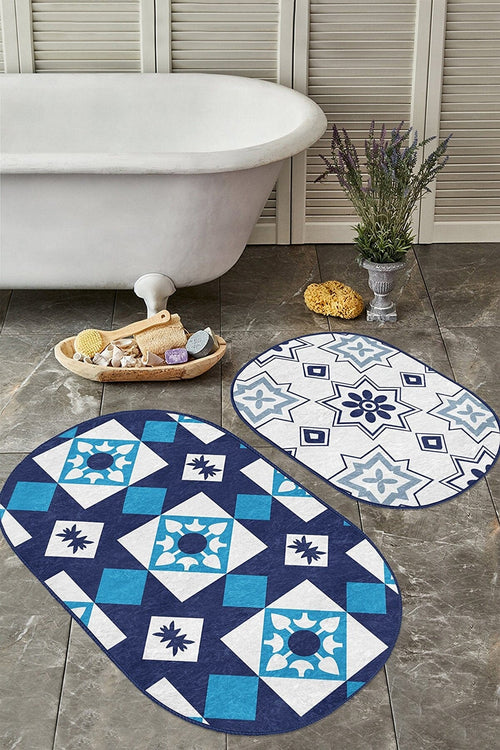 Set di 2 Tappetini da bagno antiscivolo Cemre BPS619 Oval Multicolore, 100 x 60 cm / 60 x 50 cm
