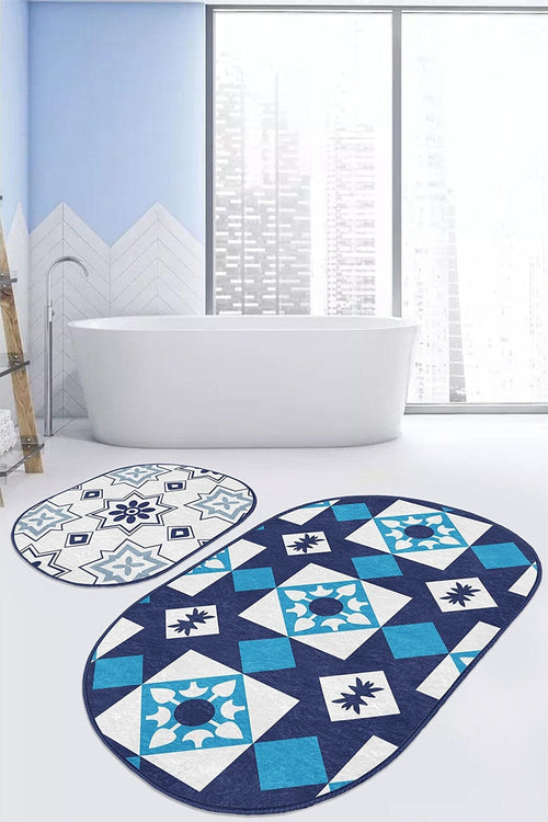 Set di 2 Tappetini da bagno antiscivolo Cemre BPS619 Oval Multicolore, 100 x 60 cm / 60 x 50 cm (1)