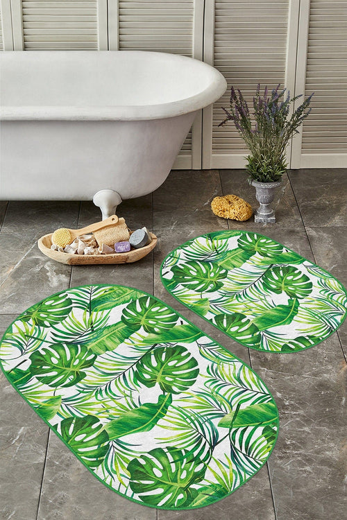 Set di 2 Tappetini da bagno antiscivolo Cemre BPS620 Oval Multicolore, 100 x 60 cm / 60 x 50 cm