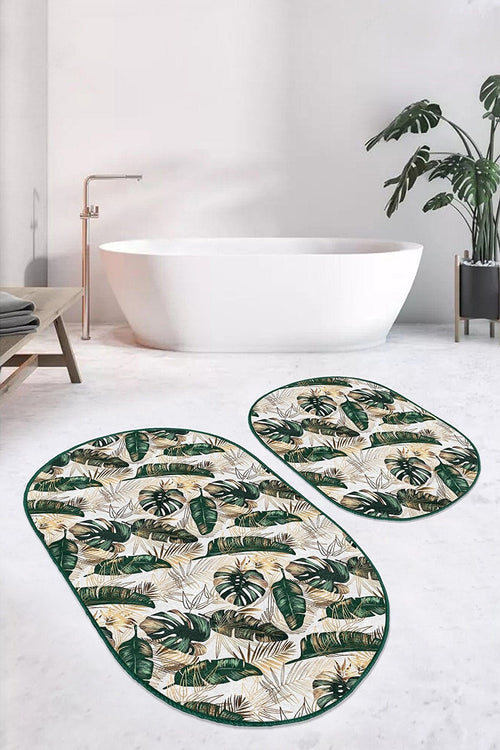 Set di 2 Tappetini da bagno antiscivolo Ceren BPS603 Oval Multicolore, 100 x 60 cm / 60 x 50 cm