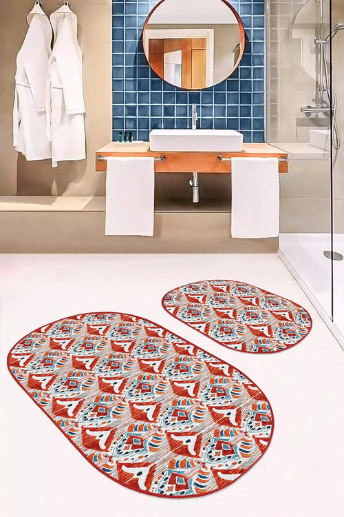 Set di 2 Tappetini da bagno antiscivolo Ceren BPS604 Oval Multicolore, 100 x 60 cm / 60 x 50 cm (1)