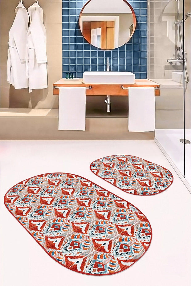 Set di 2 Tappetini da bagno antiscivolo Ceren BPS604 Oval Multicolore, 100 x 60 cm / 60 x 50 cm (1)