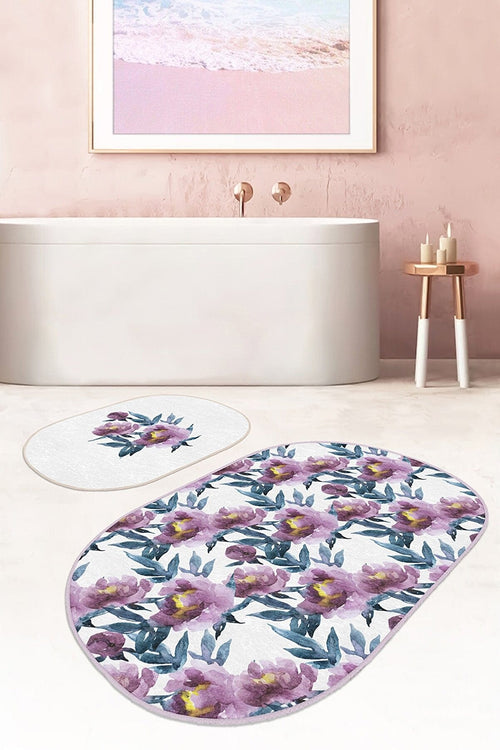 Set di 2 Tappetini da bagno antiscivolo Ceren BPS605 Oval Multicolore, 100 x 60 cm / 60 x 50 cm