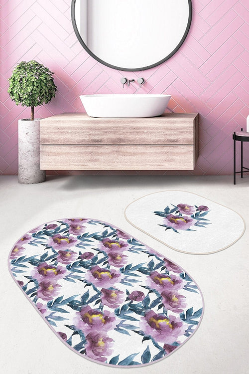Set di 2 Tappetini da bagno antiscivolo Ceren BPS605 Oval Multicolore, 100 x 60 cm / 60 x 50 cm (1)