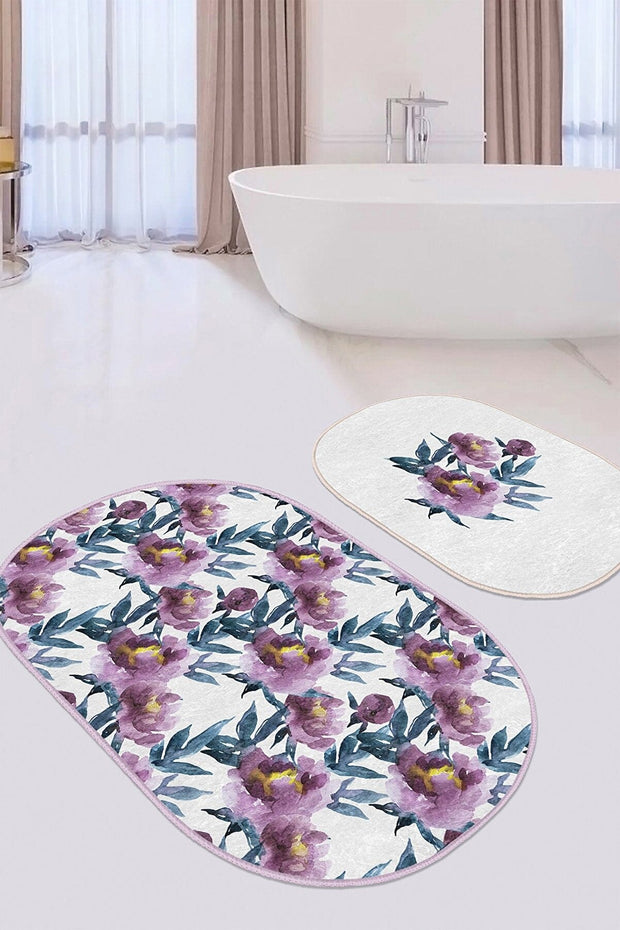 Set di 2 Tappetini da bagno antiscivolo Ceren BPS605 Oval Multicolore, 100 x 60 cm / 60 x 50 cm (2)
