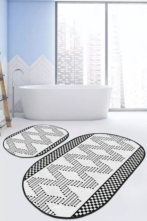 Set di 2 Tappetini da bagno antiscivolo Ceren BPS607 Oval Multicolore, 100 x 60 cm / 60 x 50 cm