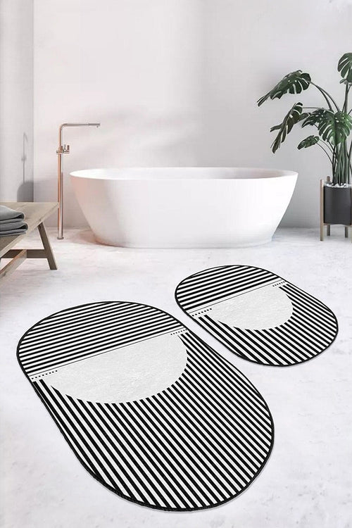 Set di 2 Tappetini da bagno antiscivolo Ceren BPS608 Oval Multicolore, 100 x 60 cm / 60 x 50 cm