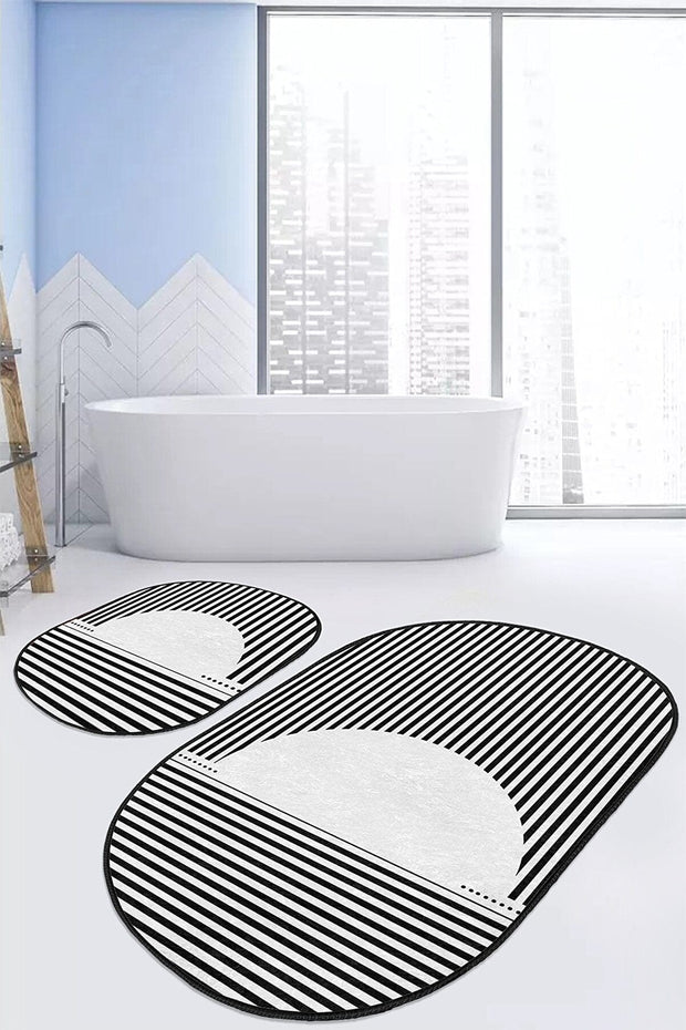 Set di 2 Tappetini da bagno antiscivolo Ceren BPS608 Oval Multicolore, 100 x 60 cm / 60 x 50 cm (1)