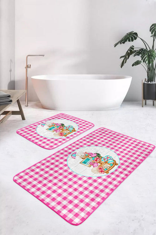 Set di 2 Tappetini da bagno antiscivolo Ceylan BPS402 Rectangle Multicolore, 100 x 60 cm / 60 x 50 cm