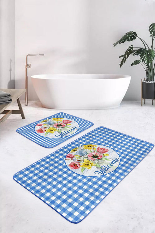 Set di 2 Tappetini da bagno antiscivolo Ceylan BPS403 Rectangle Multicolore, 100 x 60 cm / 60 x 50 cm