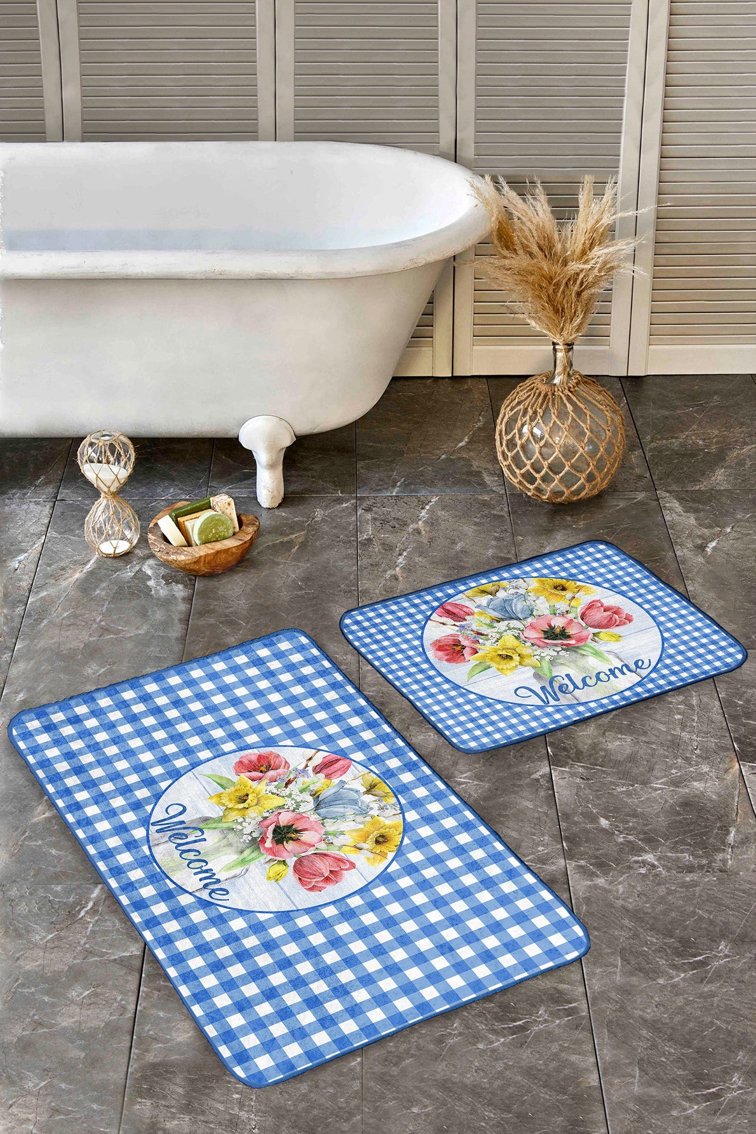 Set di 2 Tappetini da bagno antiscivolo Ceylan BPS403 Rectangle Multicolore, 100 x 60 cm / 60 x 50 cm (1)