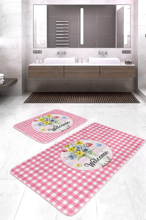 Set di 2 Tappetini da bagno antiscivolo Ceylan BPS404 Rectangle Multicolore, 100 x 60 cm / 60 x 50 cm