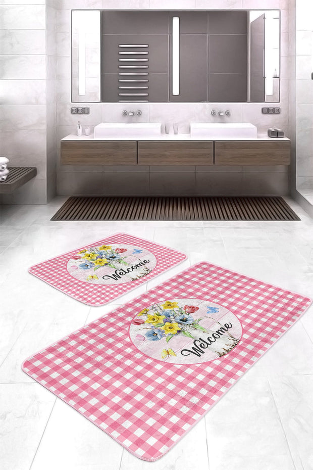 Set di 2 Tappetini da bagno antiscivolo Ceylan BPS404 Rectangle Multicolore, 100 x 60 cm / 60 x 50 cm