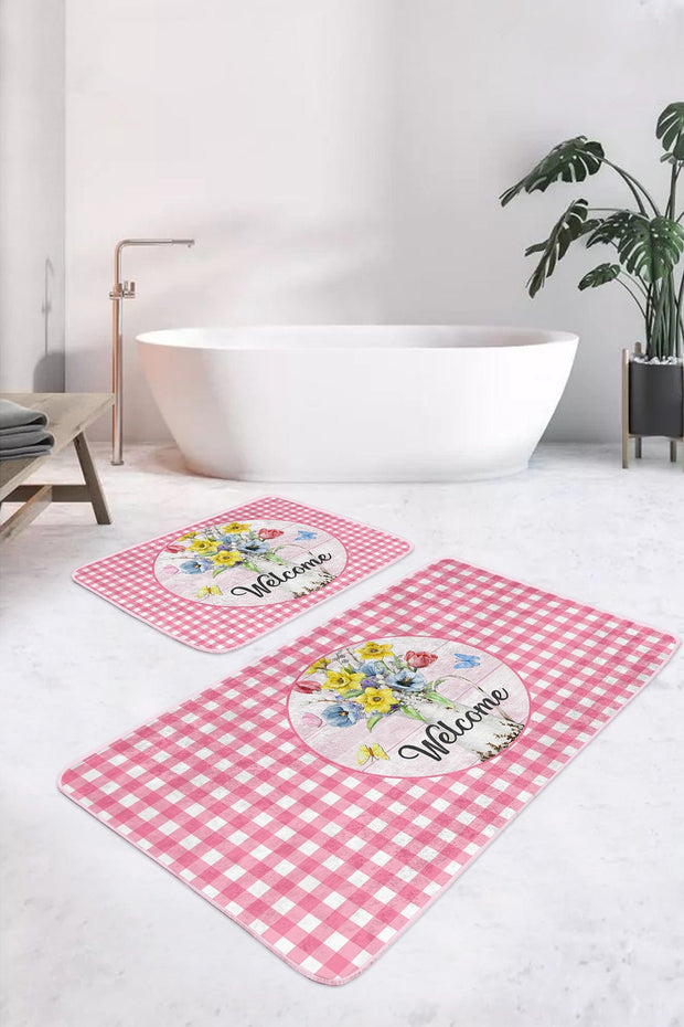 Set di 2 Tappetini da bagno antiscivolo Ceylan BPS404 Rectangle Multicolore, 100 x 60 cm / 60 x 50 cm (2)