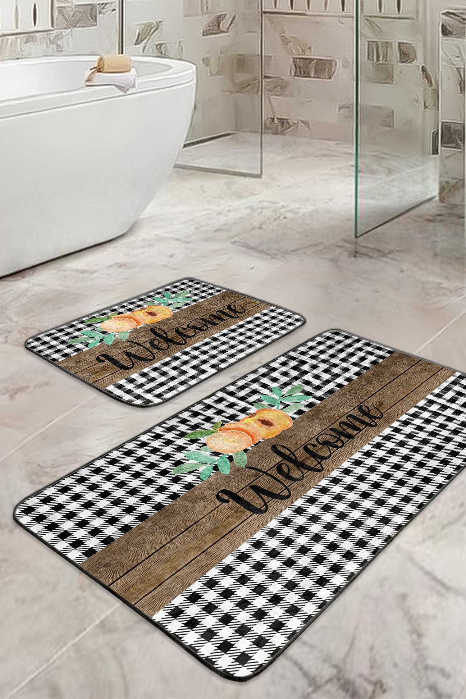 Set di 2 Tappetini da bagno antiscivolo Ceylan BPS407 Rectangle Multicolore, 100 x 60 cm / 60 x 50 cm (2)