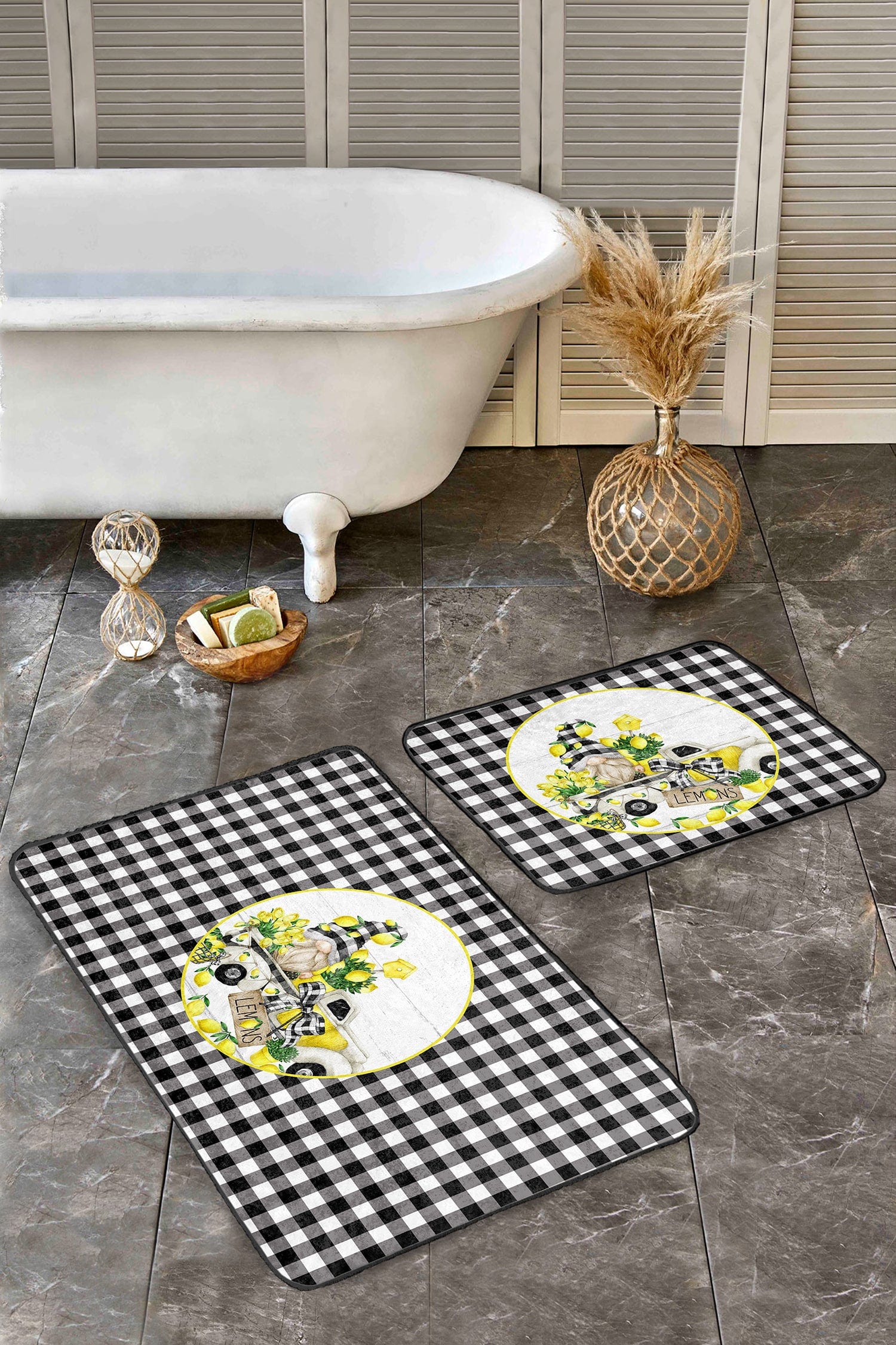 Set di 2 Tappetini da bagno antiscivolo Ceylan BPS408 Rectangle Multicolore, 100 x 60 cm / 60 x 50 cm (2)